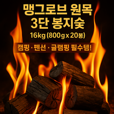 맹그로브 참숯 펜션 캠핑 용 업소용 3단숯 봉지숯, 20개, 800g