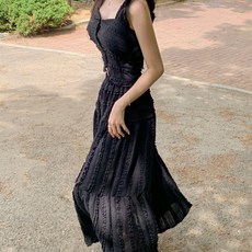 떳다그녀 에르완 크링클 프릴 셔링 투피스 여름 바캉스룩 휴양지룩 셋업 밴딩 나시탑 롱스커트 세트