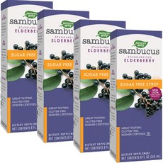 SAMBUCUS 無糖接骨木莓糖漿, 4瓶, 240ml