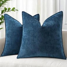 DecorUhome 여름 소파 장식용 베개 커버 45.7 x 45.7cm(18 x 18인치) 2개 세트 장식적이고 부드러운 벨벳 모던하고 아늑한 셔닐 베개 커버 우아한 디자, 포세이돈
