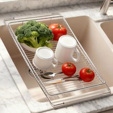 Oyoson 304 스테인레스 싱크 플레이트 슬라이딩 식기건조대, 1개