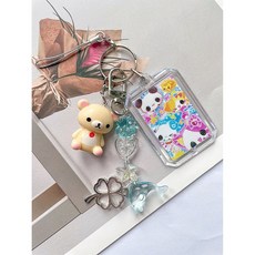 가방 키링 리락쿠마 이지 귀여운 인형 선물 행운 버클 베어 타이야키 펜던트 폰줄 체인 커플 핸드폰 클로버 네잎, 6