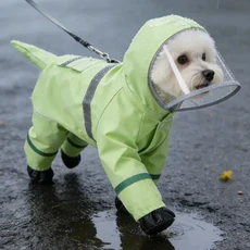 徠本 狗狗雨衣 四腳 防水 全包 中小型犬, 升級超防水連腳包尾可牽引馬爾斯綠, 1個