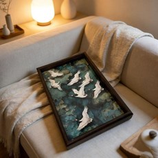 中式復古木質托盤 桌面收納整理擺件, 浮影遊鶴 20*30 標準款