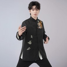 男士中式外套 唐裝 刺繡雲龍 黑色
