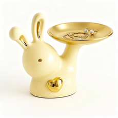 쉴딘 고급 세라믹 토끼 트레이 악세사리 열쇠 수납함 차키보관 인테리어 소품 선물용, 크림베이지