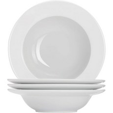 도자기 원형 수프 접시 파스타 그릇 세트 4개 클래식 화이트 딥 수프 그릇 세라믹 테두리 그릇 지름 9.1인치 테두리 접시 포함.