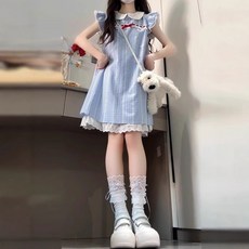 Yellwel여성 스위트 체크 원피스 여름 미니 스커트 DJP