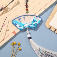 平安符DIY刺繡情侶手工材料包 蘇繡平安福車內掛飾 初學者禮物, 浪裏浪花【材料包+繡繃+流蘇】, 1個