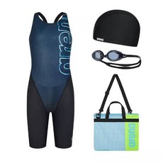 [브랜드정품]아레나 빅로고 여아동 4부 반신 키트(A4BG1KG03BLK) 초등생존수영키트 생존수영복세트