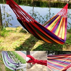 캠핑용 스트라이프 그물침대 야외침대 해먹 그네침대, 레드