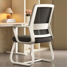 FONOW 바퀴 없는 사무용 사무실 회의실 메쉬 의자 학생 허리편한 인체공학 독서실 체어, 1개, 블랙+화이트