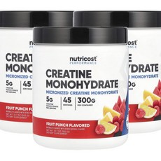 뉴트리코스트 퍼포먼스 크레아틴 모노하이드레이트 프루트 펀치 Nutricost Performance Creatine Monohydrate Fruit Punch 300g, 3개