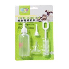 新寵之康 寵物奶瓶套裝 貓咪幼犬多奶嘴軟嘴帶瓶刷 倉鼠兔子餵食, 1個, 新寵之康【奶瓶四件套】60ml