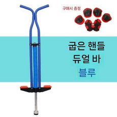 점핑 폴 바운서 틴 장난감 성인 피트니스 더블 싱글 어린이 인형 키즈, 더블바 블루+보호장비(유스 곡선)