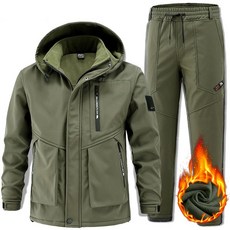 HAM 겨울 기모 두껍게 바람막이 작업복 세트 남자 방한 방수 내마모 작업복 야상