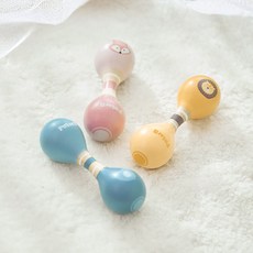 폴라비 유아 원목 완구 딸랑이 더블 마라카스 악기놀이 장난감, 노랑 (사자), 1개