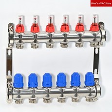 PT6112 스테인레스 스틸 S304 바닥 난방 매니폴드 키트(유량계 및 온도 조절 나사 포함) G1"50MM, 01, 02 3 ports