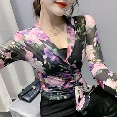 밸리스토리 메리탑 성인 밸리 라인 라틴 댄스의상 댄스복 상의 탑, 플라워