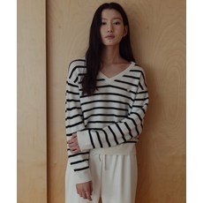 라미네즈 LAMINEZ 모노 스트라이프 브이넥 니트 - 아이보리
