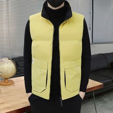 男女雙面穿立領加厚羽絨棉馬甲 - 秋冬保暖時尚休閒大碼工作服, 無規格, 黃色