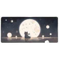 875v 귀여운 고양이 일러스트 장패드 800x300, 1개, 고요 속 달빛 환상