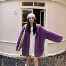 투니스 여성 단색 캐주얼 루즈핏 후드 니트 가디건