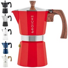 GROSCHE Milano 스토브탑 에스프레소 메이커 모카포트 쿠바 커피 모카 이탈리아 그레카 브루어 퍼컬레이터 | 컵 3개 턱시도 227963, 레드