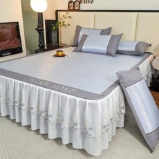 抗菌冰絲涼蓆三件套 花邊軟席 單雙人適用, 冰川藍