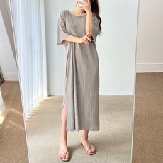 오버핏 썸머 플리츠 주름 트임 반팔 트임 롱 원피스 5color