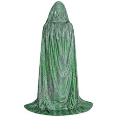 Rbenxia 반짝이는 후드 케이프 유니 전체 길이 망토 파티 로브 케이프 마디 그라 할로윈 크리스마스 코스튬 남성 및 여성용 초록색.