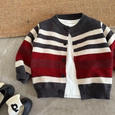 兒童毛衣2025瞇瞇眼鞦季新品男女童撞色條紋毛衣寶寶百搭毛綫開衫