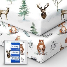 TotBasic 팩 앤 플레이 시트 장착 버터처럼 부드러운 휴대용 아기 침대 시트 Graco Pack n Play 플레이야드 아기 침대 및 기타 68.6 x 99.4cm(2, 포레스트 파티