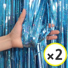 생일파티 용품 파티커튼 42컬러 홀로그램/새틴 무광/파스텔/샤이니 포토존 소품 은박 수술 가랜드 커튼 [에브리띵스마일], 홀로그램 스카이블루, 2개