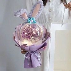 一花一禮 滿天星波波球花束, 1個, 紫色 滿天星+發箍+手袋+燈