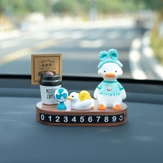 오리 자동차 전화번호판 핸드폰번호 플레이트 임시주차번호판 번호가리기 주차 캐릭터 슬램, 일자머리 초록 옷 오리 밀크티 호두나무 번호표, 1개