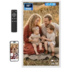 Arktronic 32인치 대형 디지털 액자 64GB 눈부심 방지 비터치 가정/비즈니스용 WiFi 벽 마운트 프레임 1920x1080 FHD 앱, 32 inch, White