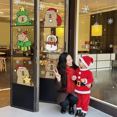 무점착 크리스마스 장식 창문 데코 스티커, 산타 카피바라A