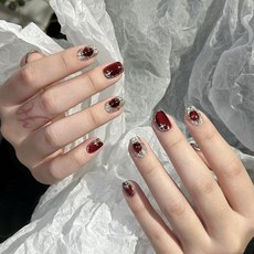 聖誕節爆款穿戴甲草莓塗鴉手工美甲甲片成品30片穿戴式辣妹指甲片, 1個, BY1810腰金拖紫:穿戴甲#30片/盒