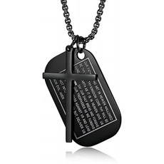 Rrdaily 세레니티 기도 십자가 펜던트 목걸이 남성 여성 스테인리스 스틸 개 태그 성경 구절 기독교 카톨릭 주얼리 선물 은 도금 보석 없음 222045