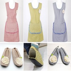 SOGO 세트구성 예쁜앞치마+실내화 앞치마 실내화 다용도 교사 주방, 1세트, 2.핑크(수공앞치마+수공실내화)