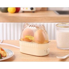 일본 2구 계란 달걀 삶는 반숙 기계 찜기 에그 반숙기, 스팀 에그 메이커 - 고양이 귀 아이보리 화이트, 계란 찜기 - 고양이 귀 아이보리 화이트
