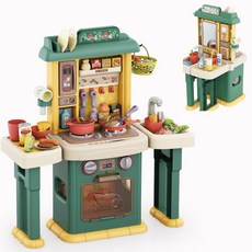 맘스아이 물이나오는 양면 주방놀이 세트 (주방놀이+세면대) 72PCS, 그린, 1개