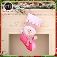 摩達客耶誕夢幻聖誕雪人絨布粉紅聖誕襪 可愛雪人造型 粉色絨布材質 溫馨聖誕裝飾。, 1個