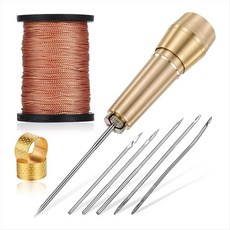 가죽 크래프트 바늘 키트 신발 수리 도구 6 바늘이있는 구리 손잡이가있는 9pcs 가죽 재봉 AWL 키트