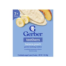 거버 티더스 부드러운 치아 발육 웨이퍼 7개월 이상 개별 포장 2팩 12개 각 4g(0.14oz), 바나나 복숭아, 48g, 1개