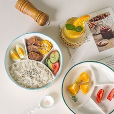 四格帶蓋陶瓷分格飯餐盤盒大人西水果兒童家用食堂四閤一卡通日式, 1個, 8英寸餐盤 帶蓋 平蓋款式,熊貓 900ML