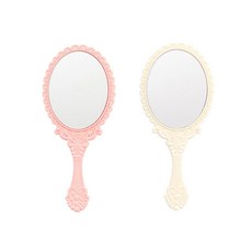 핑키 휴대용 손거울 1P 화장 미용 손잡이 공주거울, 화이트