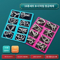 와이어퍼즐 지혜의고리 퀘스트 고리풀기 두뇌 16종 게임 성인, B형 + C형 (16개)