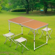 [엣모어] 해피캠핑 접이식 테이블 의자세트 4인용 우드
